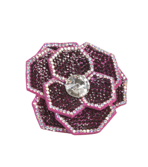 Fleur broche strass 10cm x 7cm violet