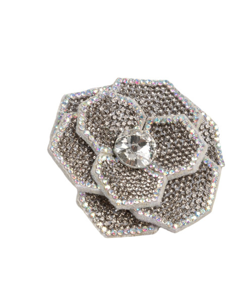 Broche flor strass 10cm x 7cm gris antracita