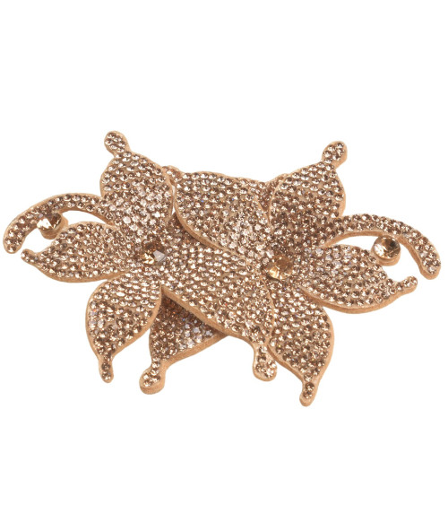 Fleur broche strass 10cm x 7cm or