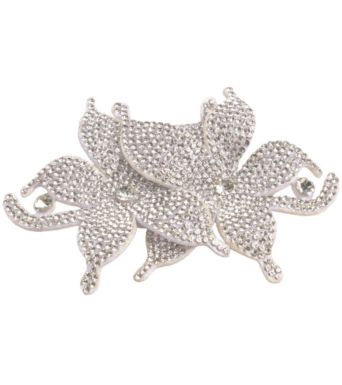 Fleur broche strass 10cm x 7cm blanc