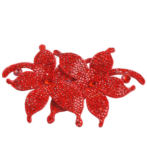 Broche flor de strass 10cm x 7cm rojo