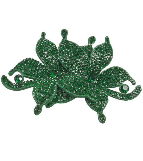 Fleur broche strass 10cm x 7cm vert normandie