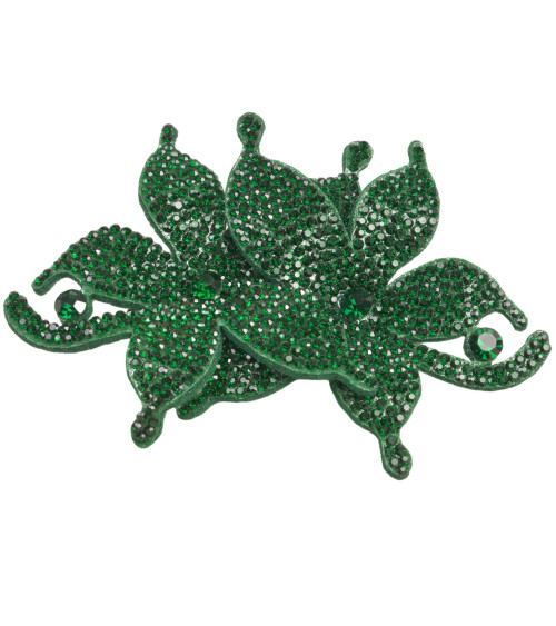 Flower rhinestone brooch 10cm x 7cm Normandy green