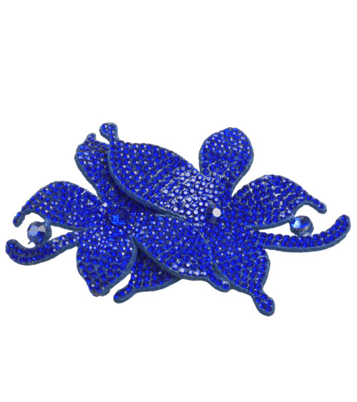 Fleur broche strass 10cm x 7cm bleu français