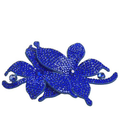 Flower brooch rhinestone 10cm x 7cm French blue