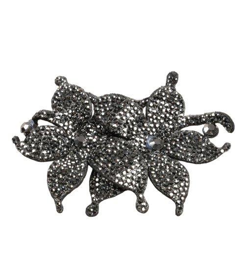 Strass-Brosche mit Blume, 10 cm x 7 cm, grau-anthrazit