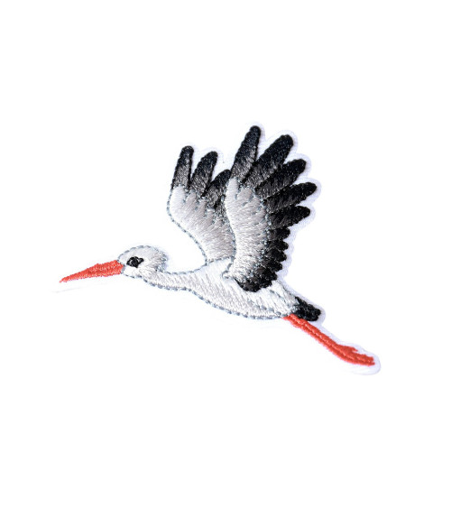 Stork in flight iron-on badge