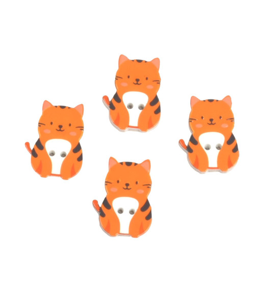 Set mit 3 Katzenknöpfen mit 2 Löchern, rot getigerte Katze aus Holz, 27 mm