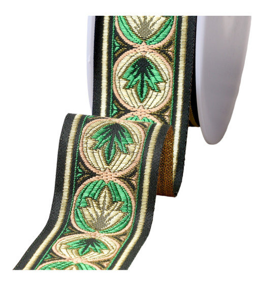 Galon jacquard louis 45mm vert foncé au mètre