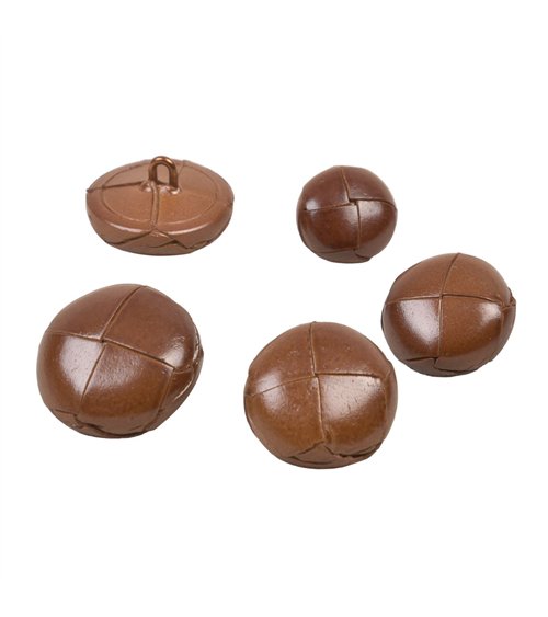 Lot de 3 boutons cuir véritable marron havane