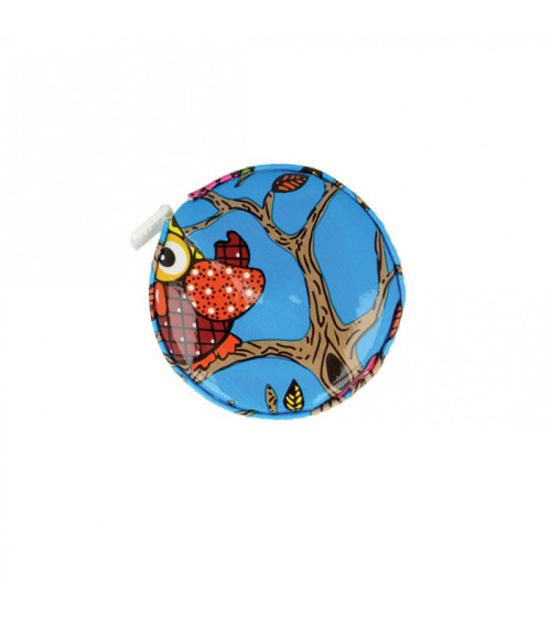 Orange owl tape measure on blue background