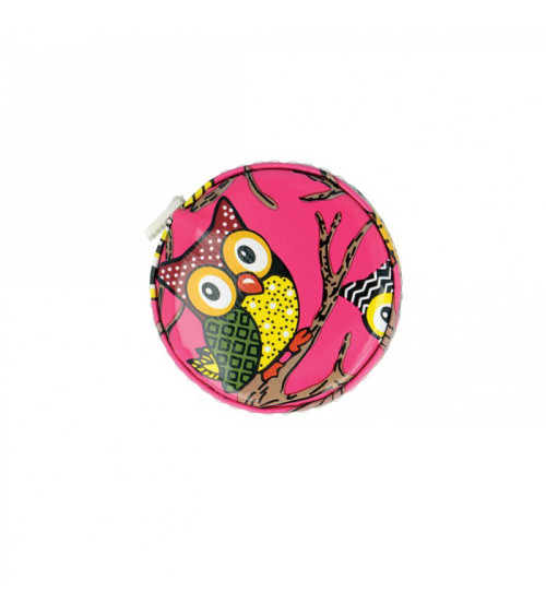 Pink owl tape measure on black background