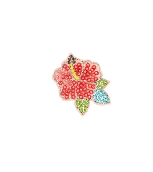 Ecusson thermocollant été sequins fleur 4,5cm x 3,6cm