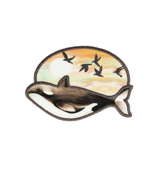 Ecusson thermocollant baleine oiseaux 6,9cm x 4,8cm