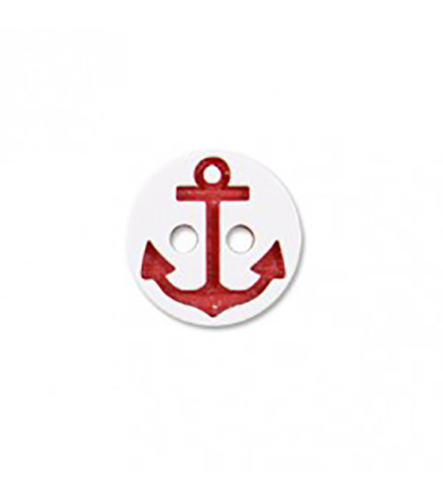 2-hole button, white/red marine anchor, 13cm