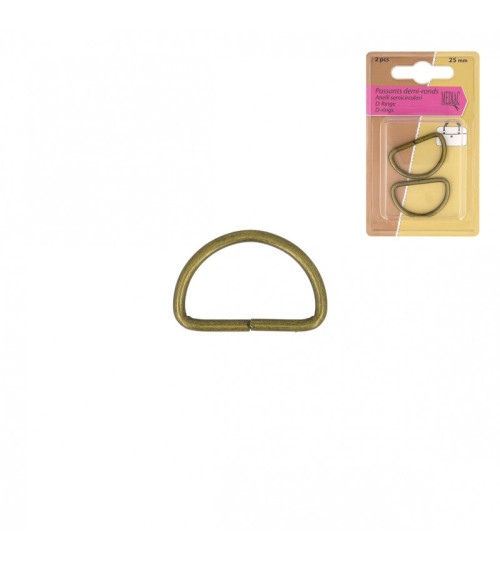 Set of 2 half-round antique gold loops 25mm