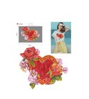 Ecusson à coudre XL cœur et fleurs rouge 18cm x 22cm