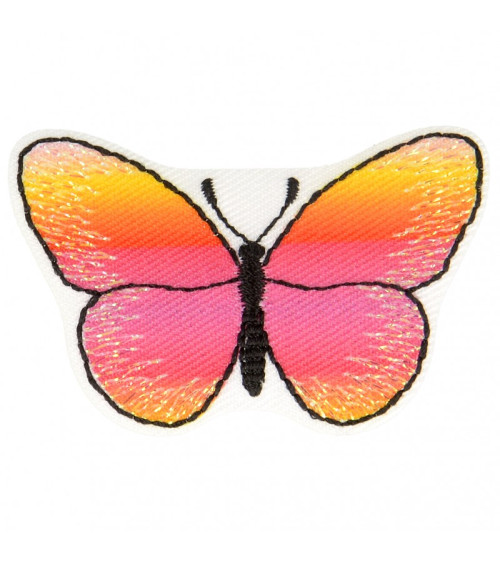 Rosa-orangefarbener Schmetterling-Aufnäher zum Aufbügeln, 3 cm x 5 cm