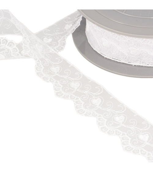 Bobbin embroidery tulle hearts 14.6m white 35mm