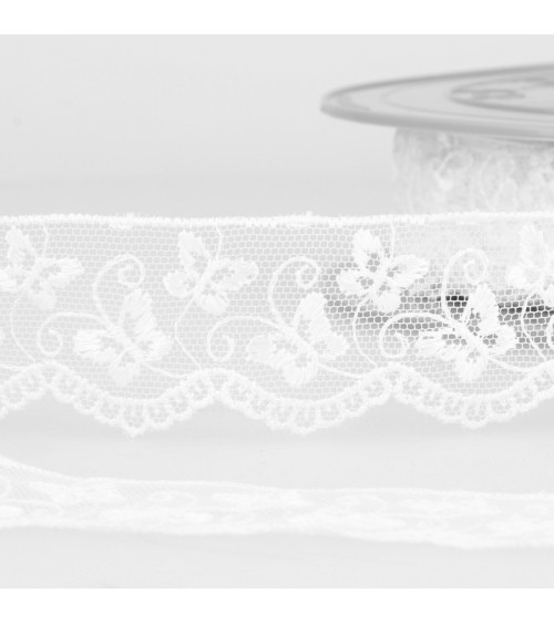 Bobina da ricamo in tulle farfalla 14,6 m bianco 35 mm