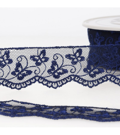 Bobbin embroidery tulle butterflies 14.6m navy blue 35mm