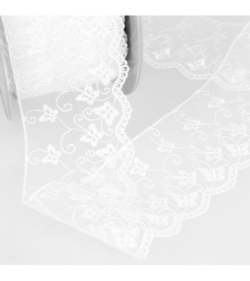 Bobbin embroidery tulle butterflies 14.6m white 65mm