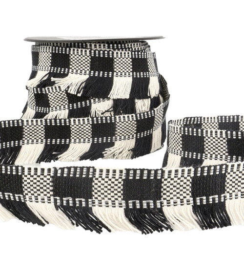 15m spool of striped fringe braid/stripes Black/white 35mm