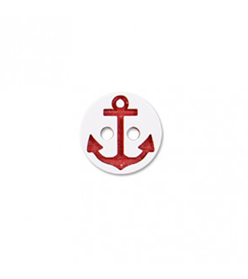 2-hole button, white/red marine anchor, 13cm