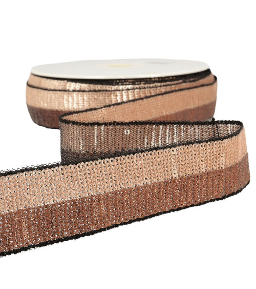 13m reel of two-tone sequin braid 32mm BrownChampagne