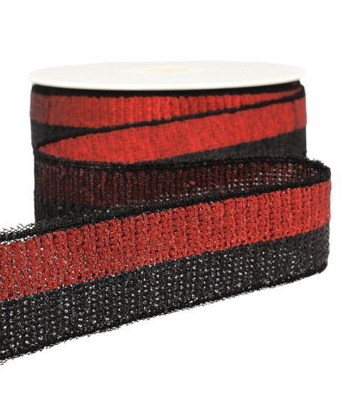 13m reel of two-tone sequin braid 32mm Red/black