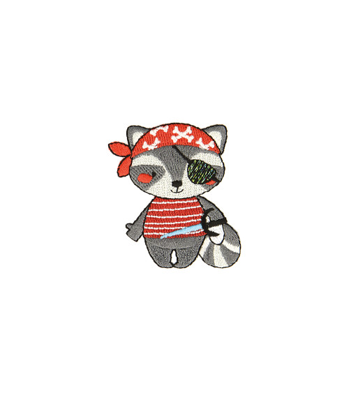 Iron-on patch pirate animals raccoon 2.3cm x 4.2cm