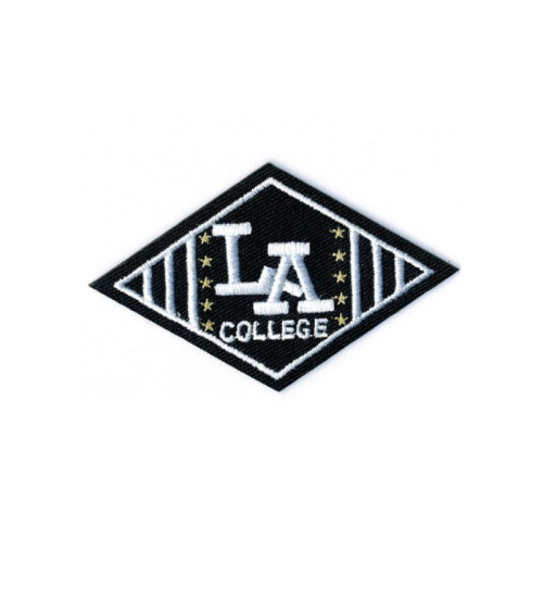 LA college iron-on badge 4x6.5cm black background