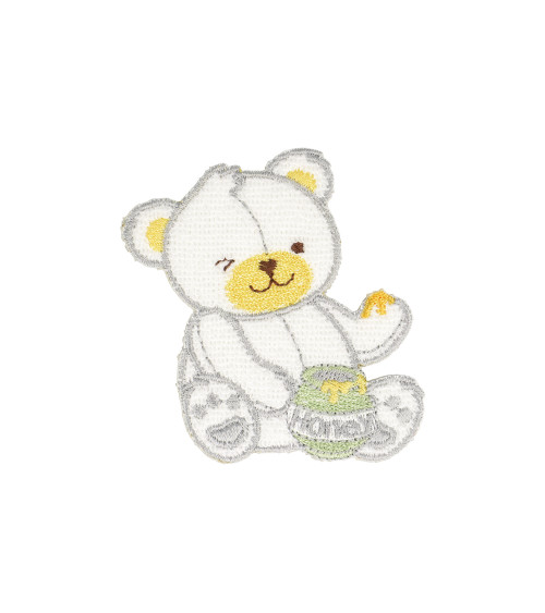 Aufnäher zum Aufbügeln, weißer Teddybär, 6,5 x 6,5 cm