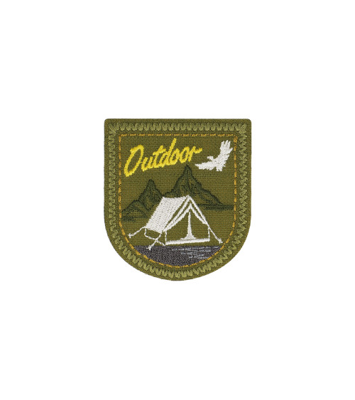 OUTDOOR tent iron-on badge khaki background 5x5cm