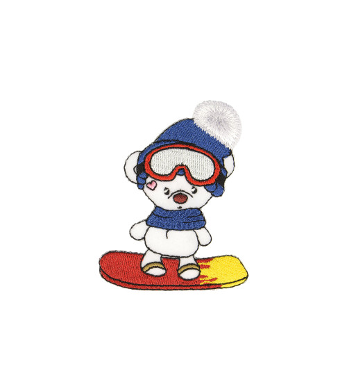 Skiing teddy bear iron-on badge 6x7cm